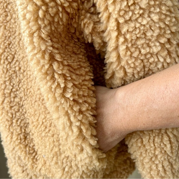 Express Camel Cozy Teddy Jacket Brown Tan Sherpa  Fleece Oversized Zip Size XS - Picture 8 of 14